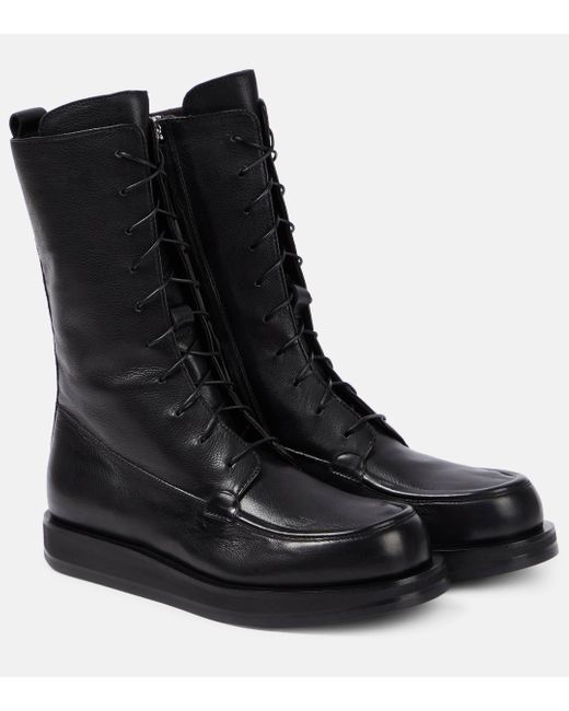 The Row Black Patty Leather Combat Boots