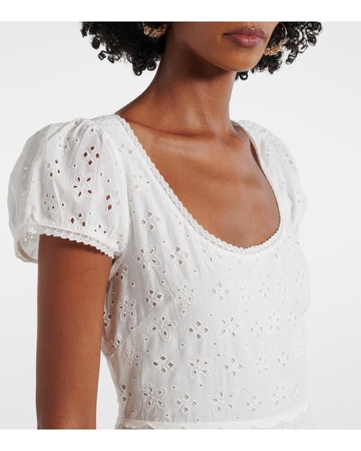 Rixo White Remi Broderie Anglaise Cotton Midi Dress