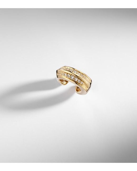 STONE AND STRAND Metallic Knife Edge 14Kt Ear Cuff With Diamonds