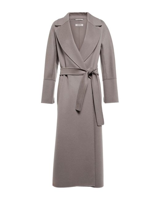 Max Mara Elisa Belted Virgin Wool Coat in Gray | Lyst