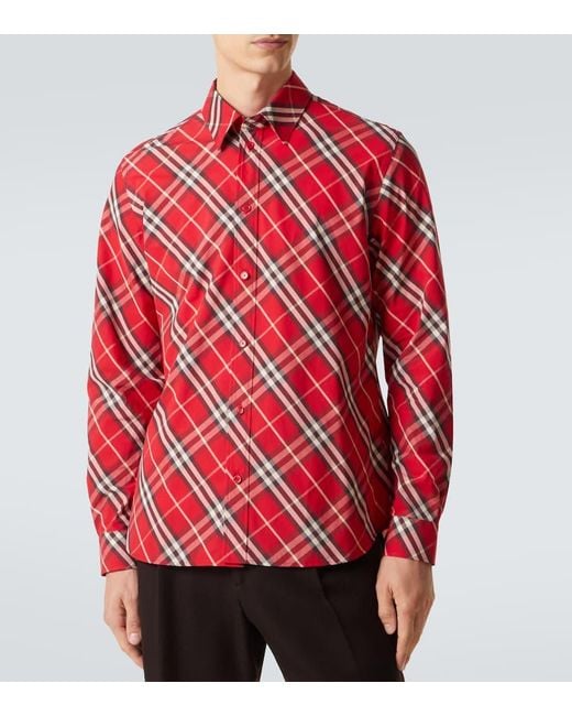 Burberry Red Checked Cotton Shirt for men