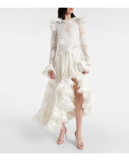 Zimmermann White Matchmaker Applique Silk And Linen Gown