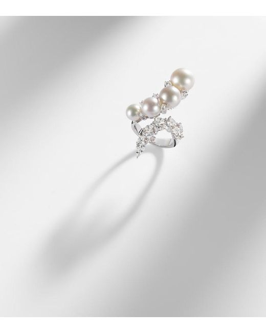 YEPREM White Pearlescent 18Kt Ring With Diamonds And Freshwater Pearls