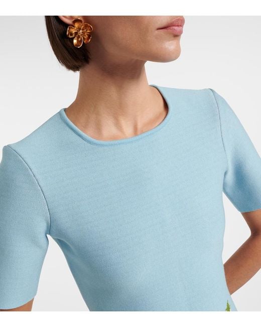 Oscar de la Renta Blue Floral Jacquard Minidress