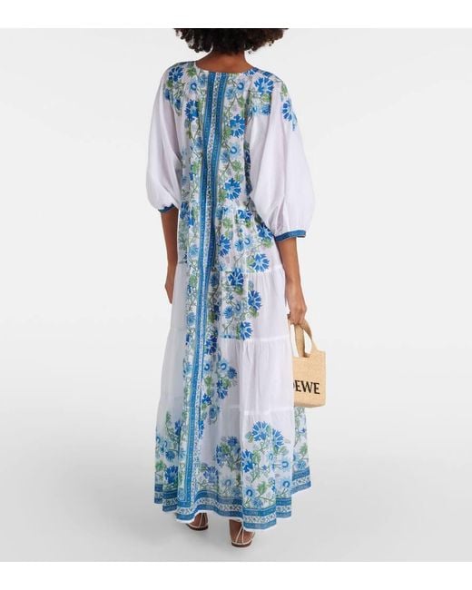 Juliet Dunn Blue Floral Cotton Maxi Dress