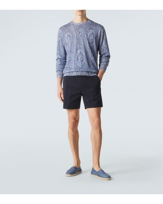 Etro Blue Paisley Gabardine Espadrilles for men