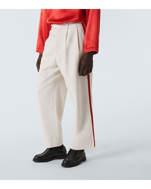 Bode White Skunk Tail Cotton Wide-Leg Pants for men