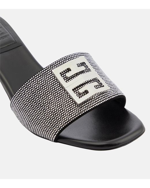 Givenchy 4g Crystal-embellished Leather Mules in Gray | Lyst