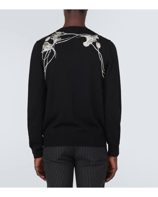 Jersey de lana bordado Alexander McQueen de hombre de color Black