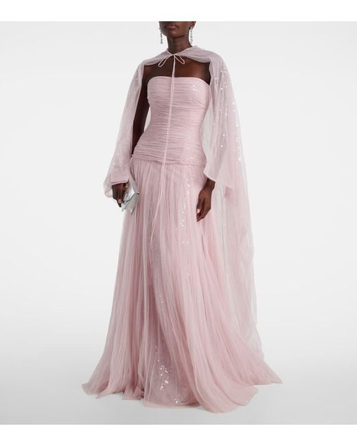 Marmar Halim Pink Caped Pleated Bustier Gown