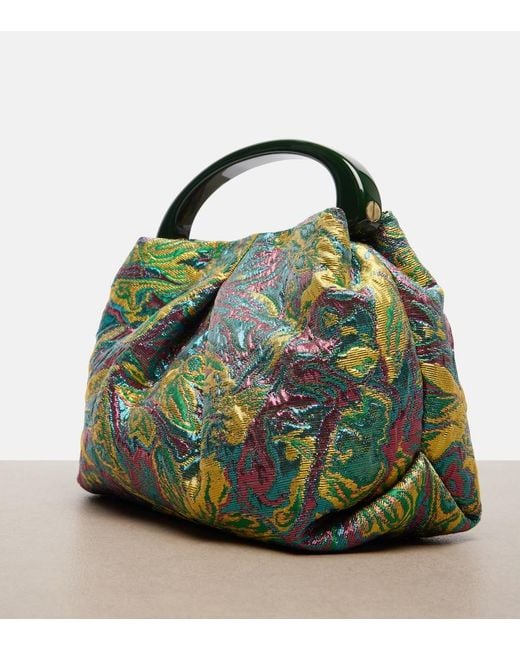 Dries Van Noten Green Crisp Small Jacquard Top-Handle Bag
