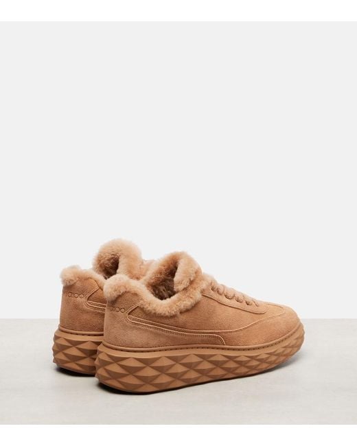 Jimmy Choo Brown Diamond Maxi Shearling-Trimmed Suede Sneakers