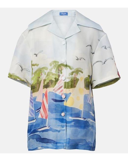 LEO LIN Blue Casey Printed Silk Shirt