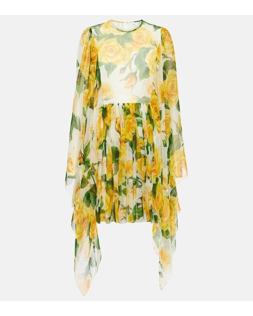 Dolce & Gabbana Yellow Floral Silk Chiffon Minidress