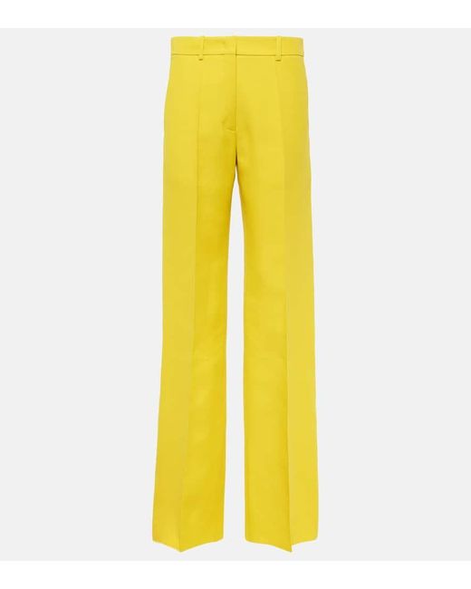 Pantalones rectos de Crepe Couture de tiro alto Valentino de color Yellow