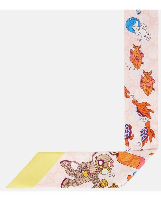 Gucci White Printed Silk Twill Scarf