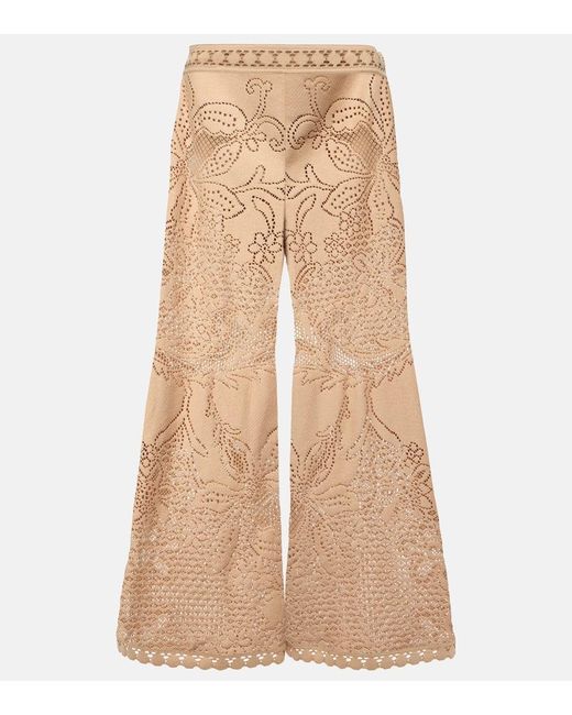 Pantalones anchos de encaje de guipur Valentino de color Natural