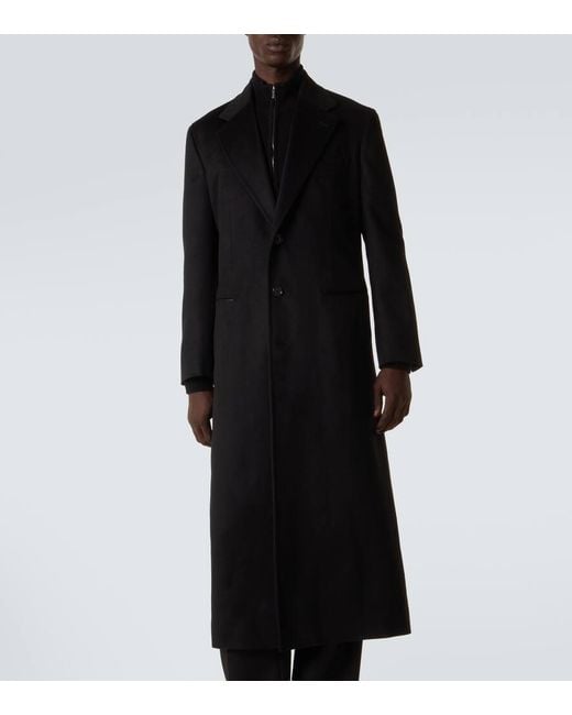 Saman Amel Black Wool And Cashmere Overcoat for men