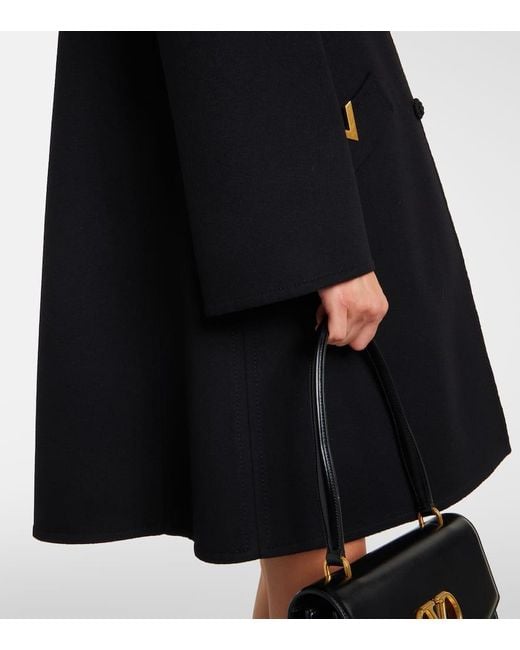 Valentino Black Vgold Wool And Cashmere Coat