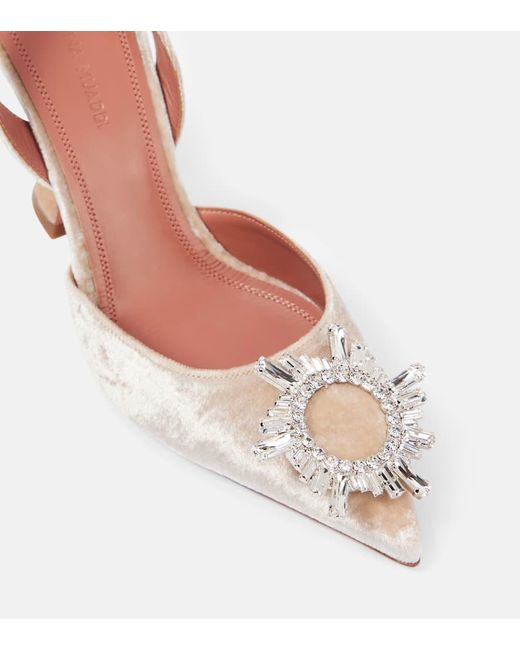 AMINA MUADDI Pink Begum 95 Embellished Velvet Slingback Pumps