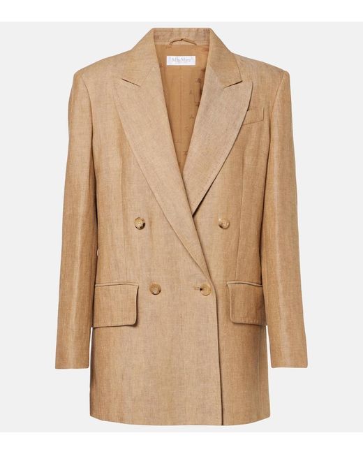 Max Mara Natural Double-Breasted Linen Blazer