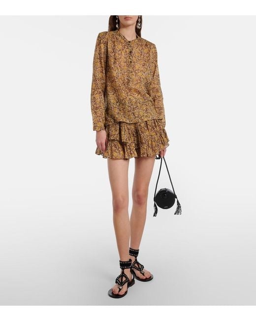 Isabel Marant Brown Jocadia Floral Tiered Cotton Voile Shorts
