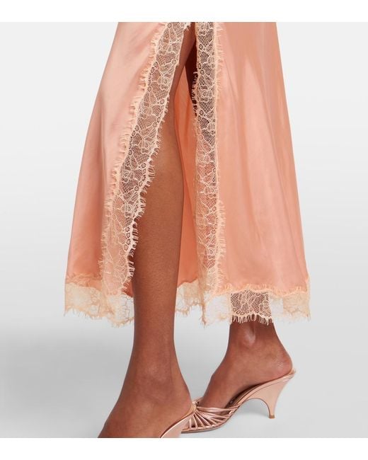 Poupette Pink Lace-Trimmed Satin Midi Skirt