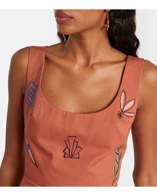 ALÉMAIS Orange Dusty Embroidered Cotton Minidress
