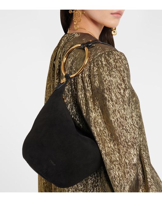 Chloé Black Bracelet Medium Suede Shoulder Bag