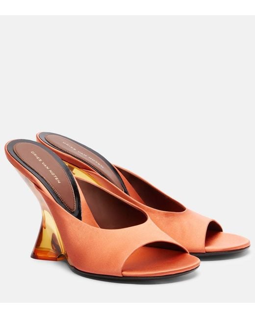 Dries Van Noten Brown Satin Wedge Mules