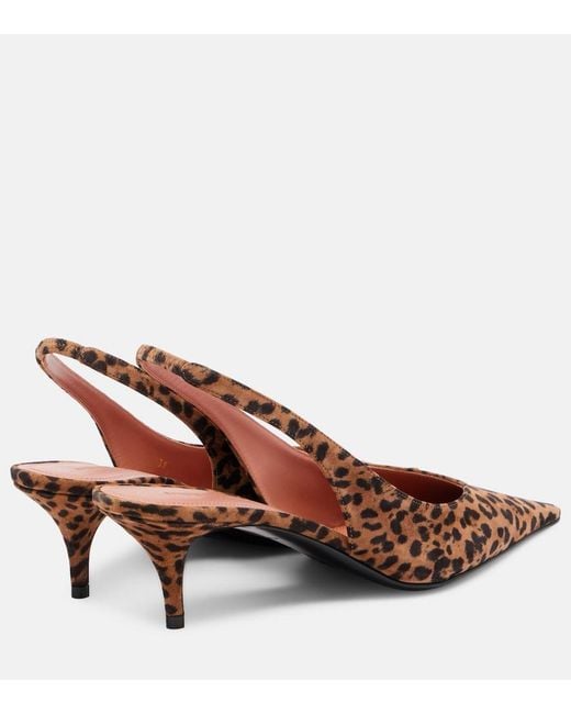 AMINA MUADDI Brown Anok 55 Leopard-Print Suede Slingback Pumps