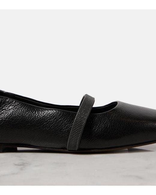 Brunello Cucinelli Black Nappa Ballerina With Shiny Strap