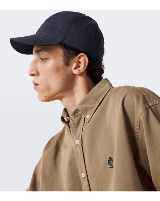 Prada Blue Logo Canvas Baseball Cap for men