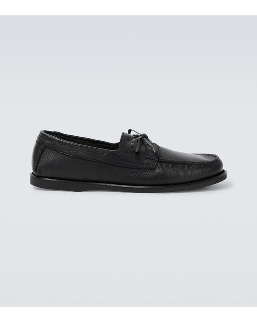 Saman Amel Black City Moc Leather Loafers for men