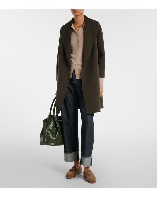 Max Mara Black Virgin Wool Wrap Coat