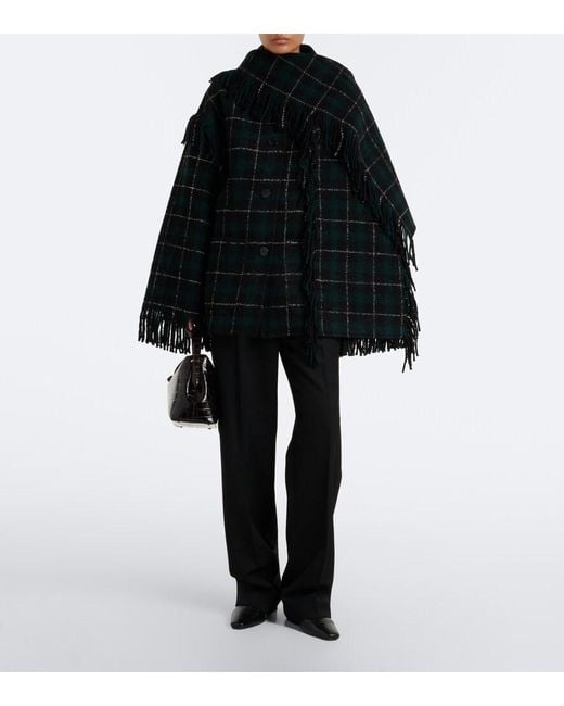 Totême  Black Fringed Checked Wool-Blend Coat