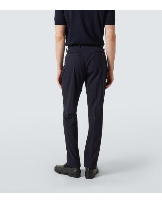 Zegna Blue Cotton-Blend Straight Pants for men
