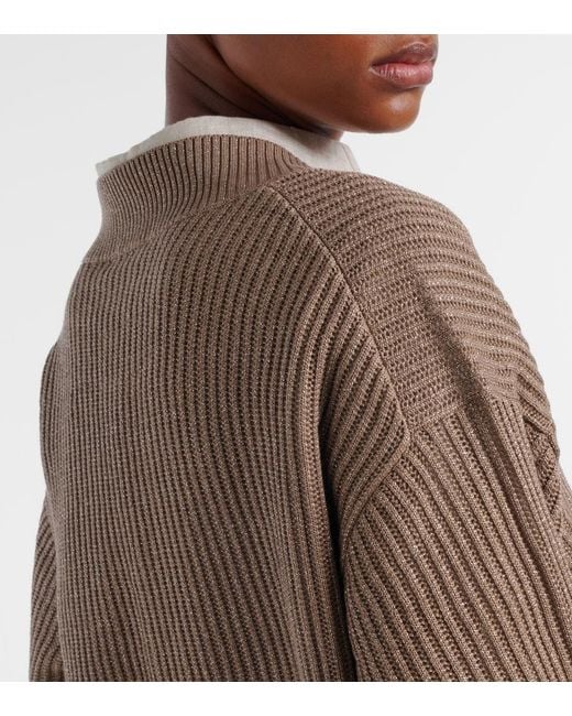 Brunello Cucinelli Brown Cotton-Blend Lame Sweater