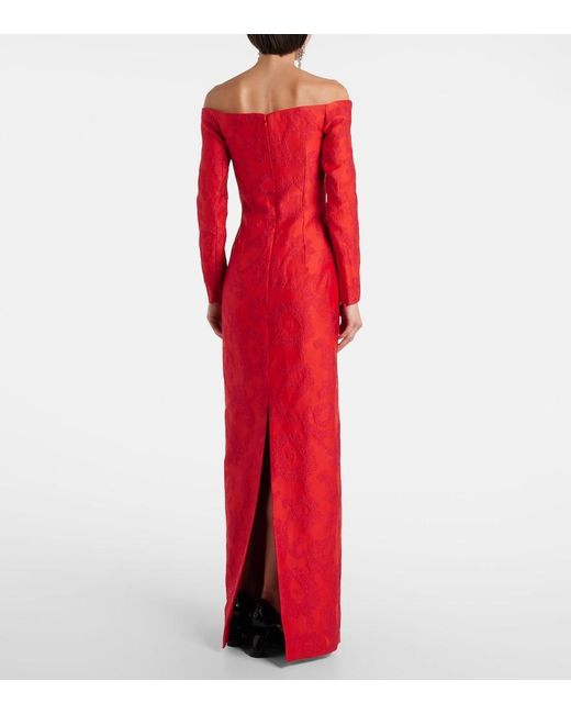 Emilia Wickstead Red Zarith Jacquard Off-Shoulder Boucle Maxi Dress