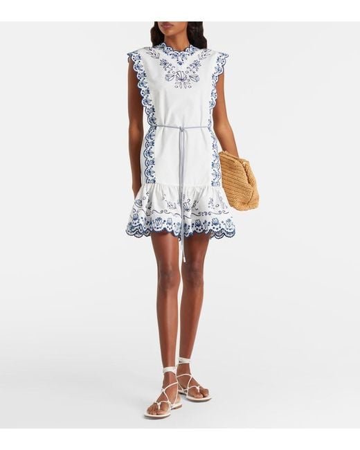 ALÉMAIS Blue Leela Embroidered Cotton Minidress