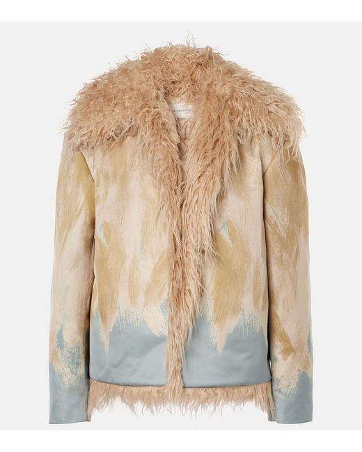 Dries Van Noten Natural Printed Faux Fur-Trimmed Jacket