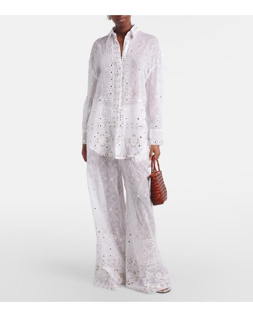 Juliet Dunn White Embellished Cotton Shirt