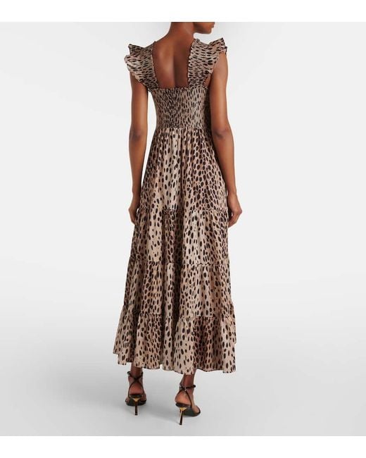 Rixo Brown Tiered Leopard-Print Cotton Maxi Dress