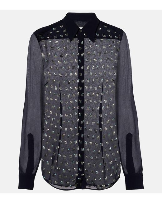 Dries Van Noten Blue Crystal-Embellished Sheer Shirt