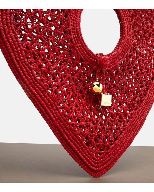 Jacquemus Red Spiaggia Cour Small Raffia Top-Handle Bag