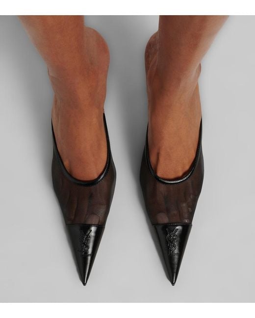 Saint Laurent Black Renee Mesh And Leather Mules