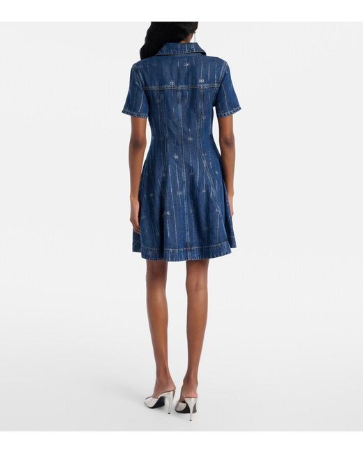 Self-Portrait Blue Embellished Pleated Denim Minidress