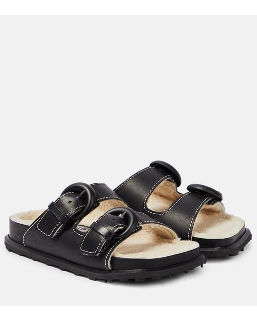 MARINE SERRE Black Leather Slides