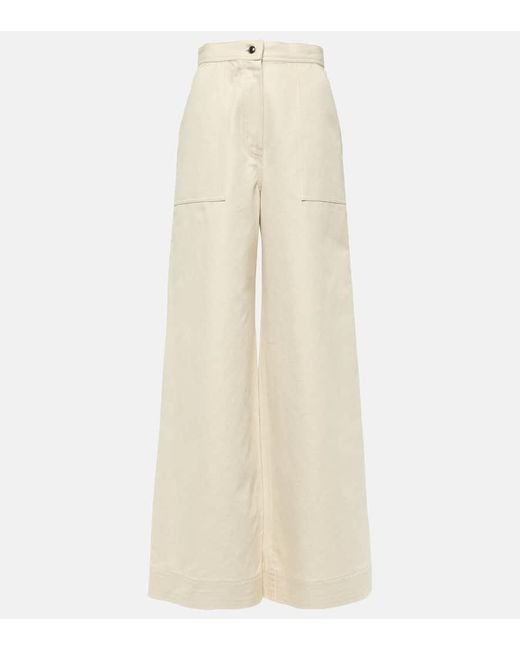 Pantalones Anchos Oboli De Algodon Y Lino Max Mara de color Natural
