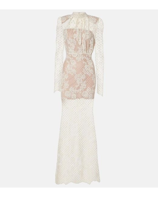 Self-Portrait Women's White Embellished Lace Maxi Dress